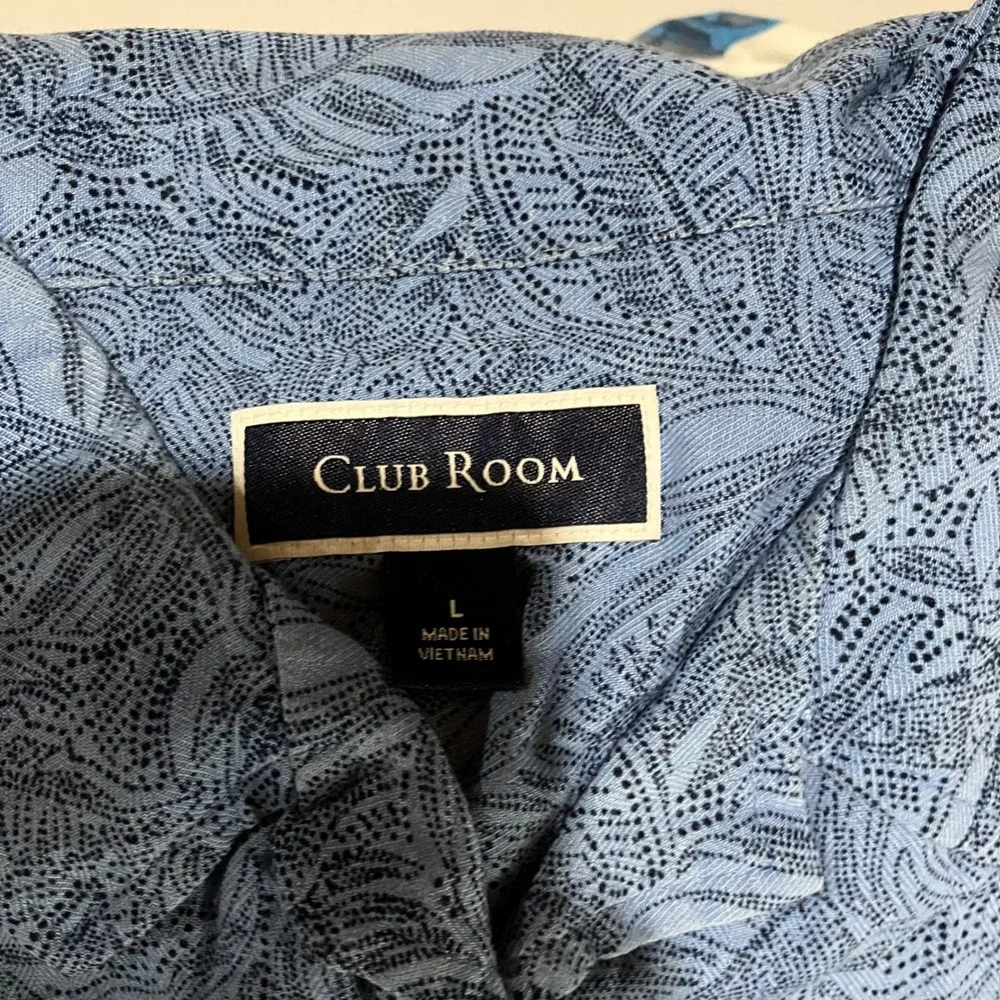 Hawaiian Shirt Men L Blue Tropical Leaf Print‎ S/S Camp Shirt